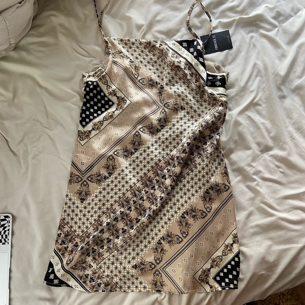 printer satin mini dress